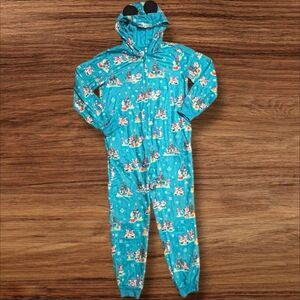 Disney Mickey & Friends Christmas Hooded Pajama Suit Kids 9/10 Blue
